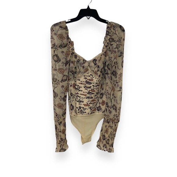 Free People Brunch Date Bodysuit Long Sleeve Floral Ivory Combo NWT - Picture 6 of 9